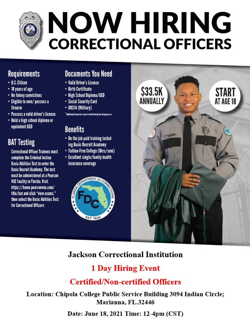 Jackson Correctional to host job fair at Chipola Chipley Bugle